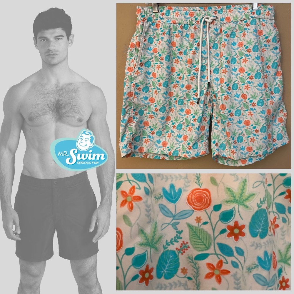 Mister Swim Swim Trunks Large 7" inseam Gently worn 100% nylon Elastic waist